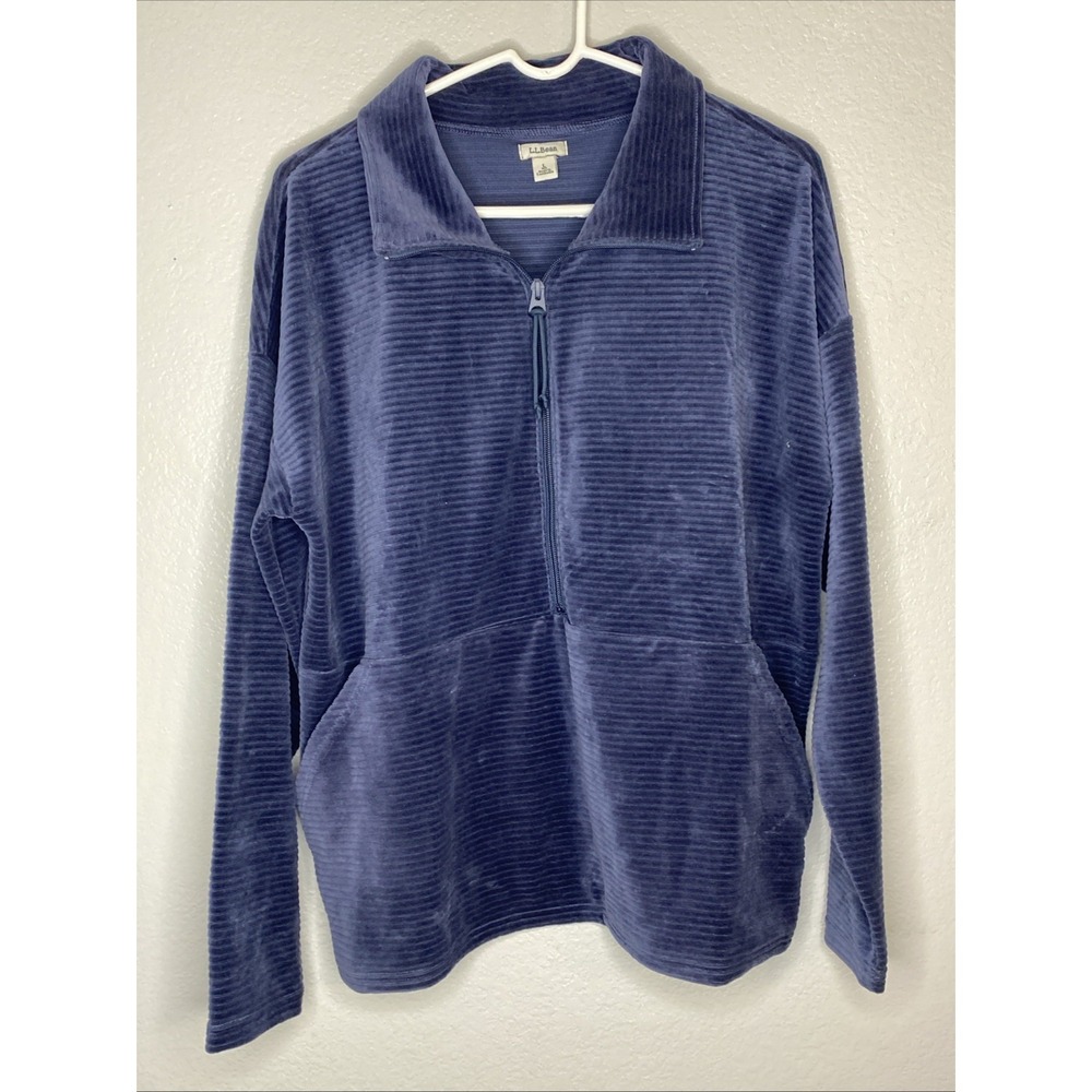 LL Bean Women's Soft Stretch Corduroy Pullover, Half-Zip MIdnight Blue Size L
